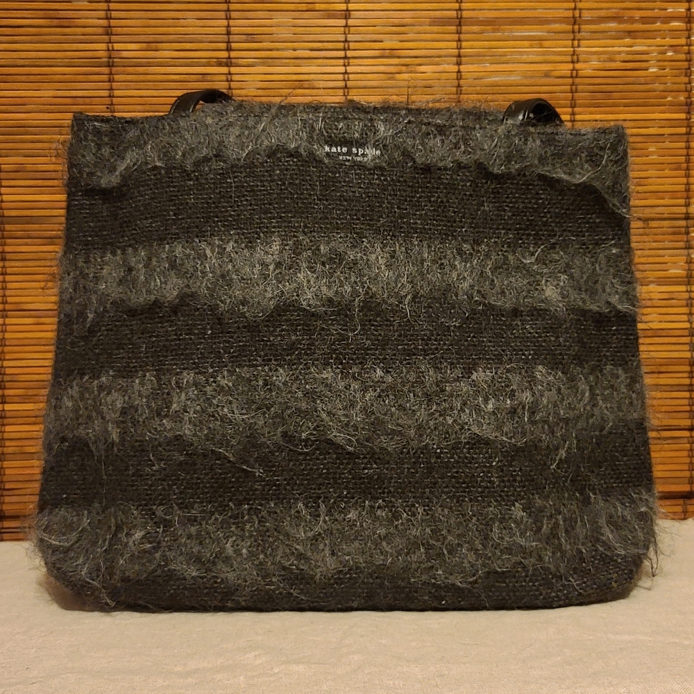 Kate Spade woven/fuzzy gray striped shoulder bag